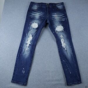 Motive Jeans Mens 36x32 Skinny 5-Pocket Stretch Flex Distressed Denim Blue